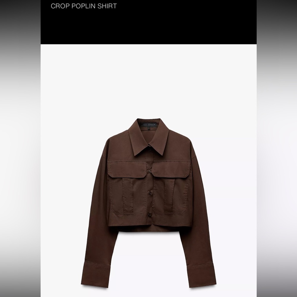 ZARA crop Poplin Shit in brown
